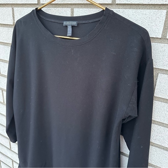 Eileen Fisher Black Lightweight Washable Stretch Crepe Top Boxy Fit Long Length - Picture 3 of 10